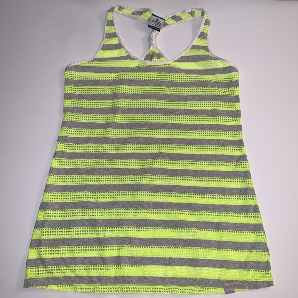Vintage Y2K Nike Mesh Racer‎ Back Swim Cover Up Yellow Gray Striped Size Small